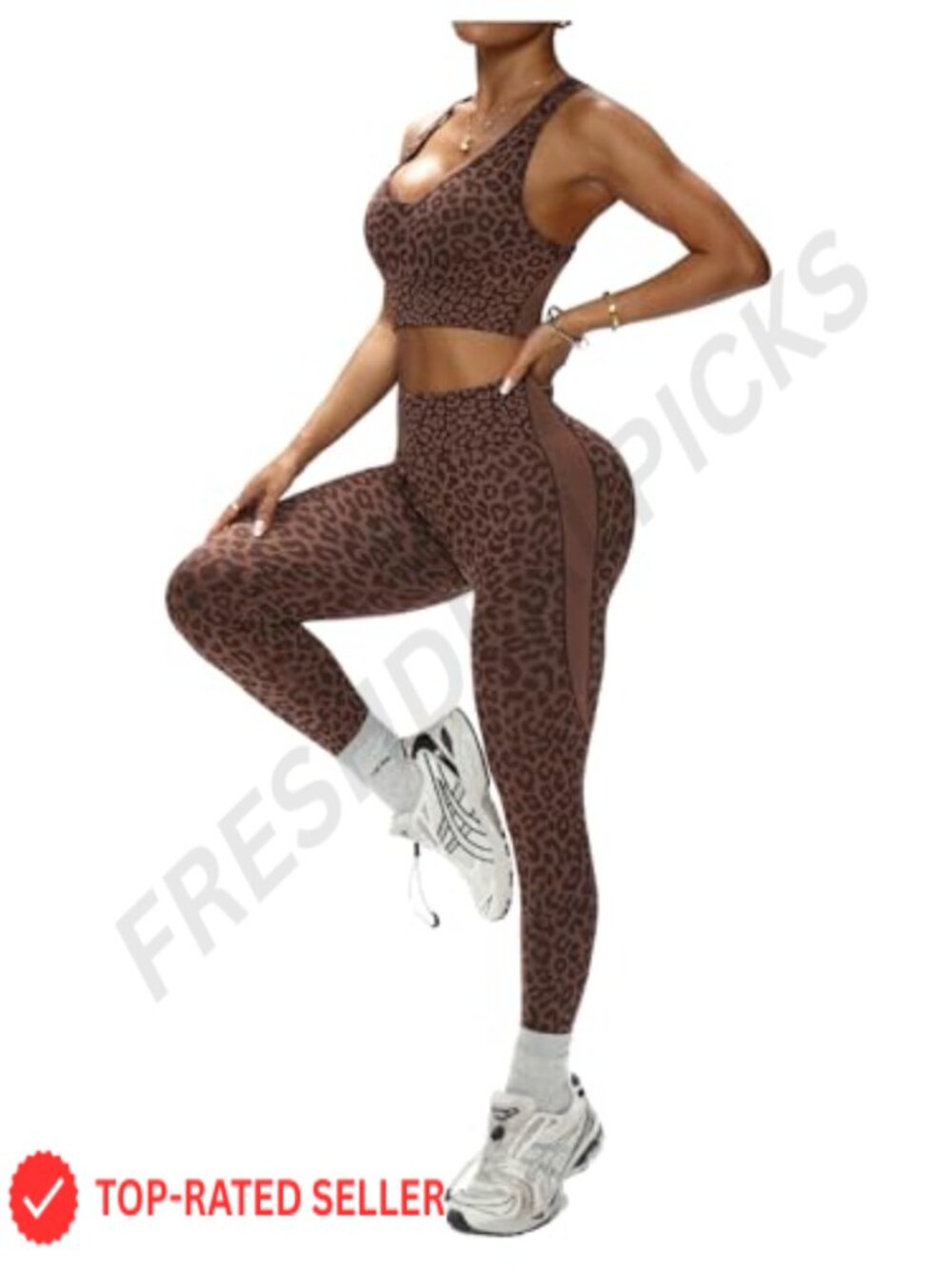 2 Piece Workout Set Leopard Tank Top Leggings Yoga Gym Tracksuit
